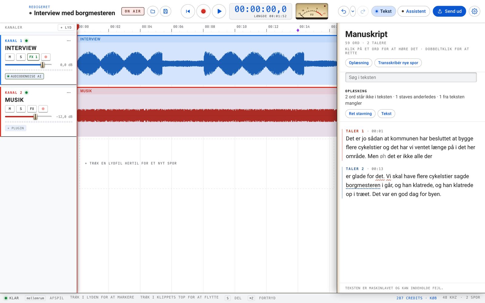 ClairCut with two tracks on the timeline and the assistant beside them