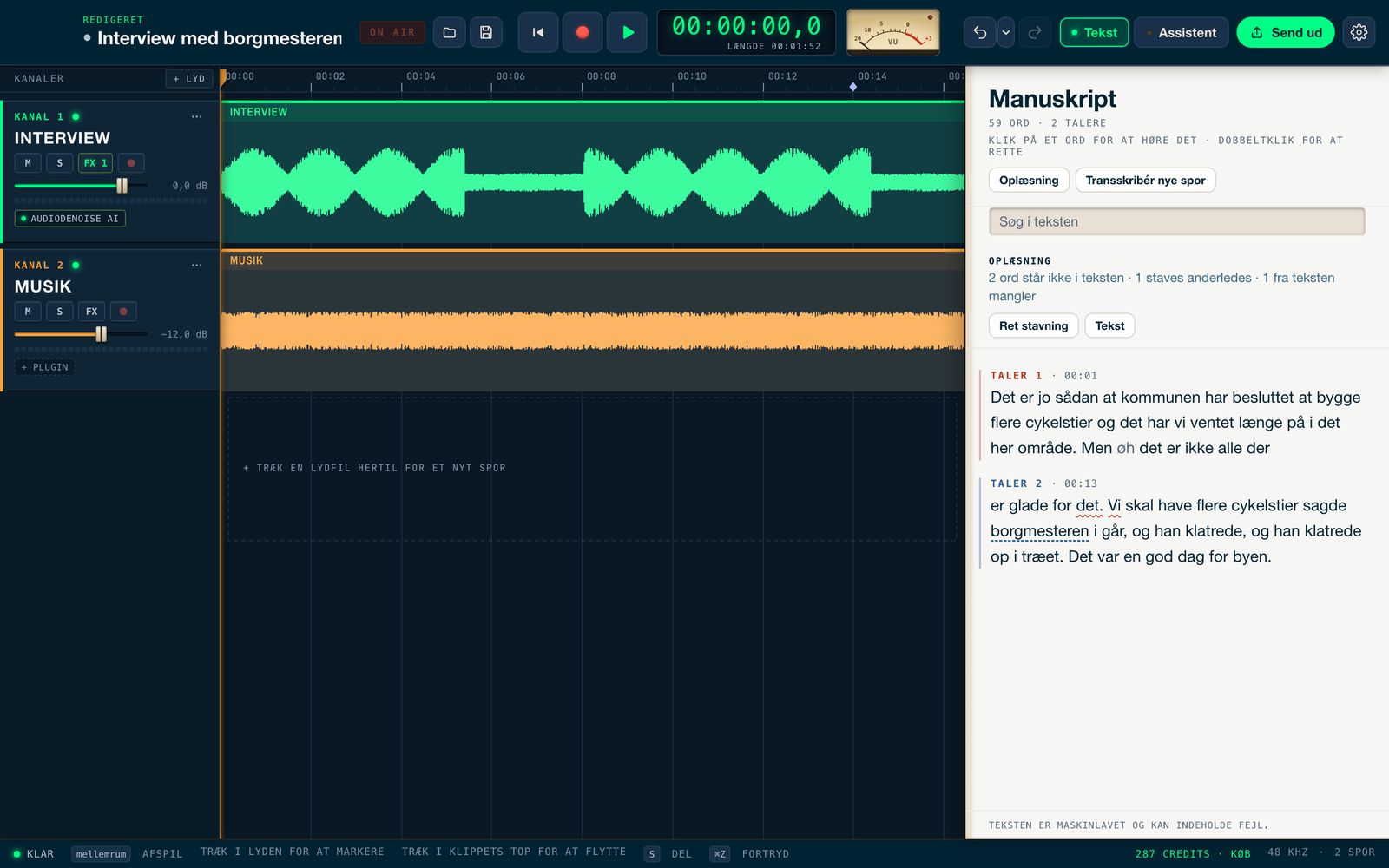 ClairCut with two tracks on the timeline and the assistant beside them