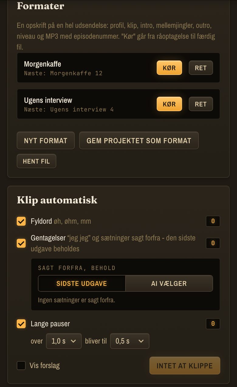 Formats in the assistant: Morning Coffee and Weekly interview with Run and Edit
